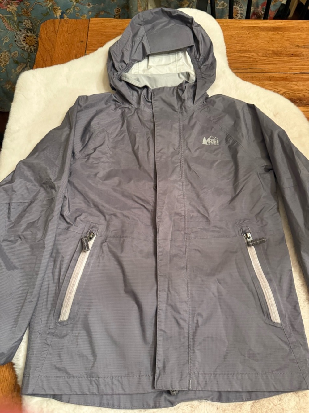 REI Co-op Dark Gray Hooded Shell with White Logo